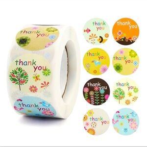 Roll of 500 Round Flowers & Animals Thank You Stickers
